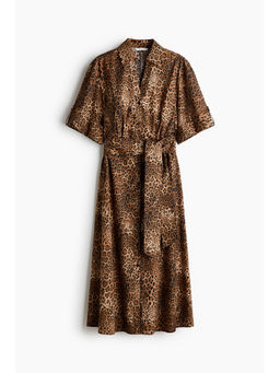 H&M - Women Brown Tie-Belt Dress