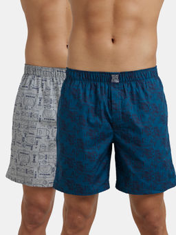 Jockey - US57 Men Cotton Woven Printed Boxer Shorts - Nickel & Seaport Teal (Pack of 2)