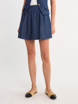 Pomelo - Denim Mini Skirt - Dark Blue