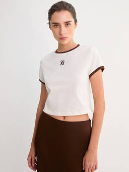 Pomelo - Contrast Trim Crop Tee - White