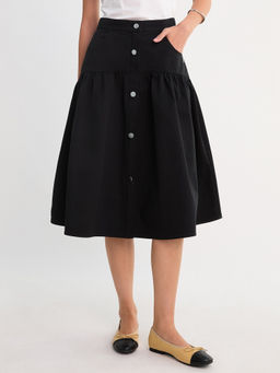 Pomelo - Button Front Detailed Midi Skirt - Black