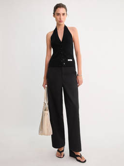Pomelo - High Waist Wide Leg Pants - Black