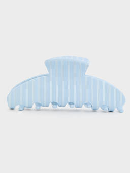 Pomelo - Striped Curve Claw Hair Clip - Baby Blue