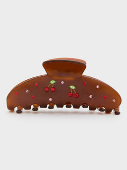 Pomelo - Crystal Studded Cherry Hair Claw Clip - Brown