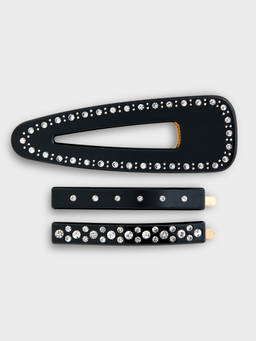 Pomelo - Crystal Studded Hair Clip Set - Black