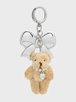 Pomelo - Bear Charm Keyring with Heart Pendant - Beige