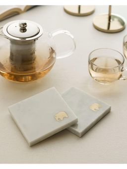 Marbleous - White Elephant Theme Marble Coasters (Pack of 2)