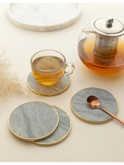 Marbleous - Grey Marble Brass Ring Coasters (Pack of 4)