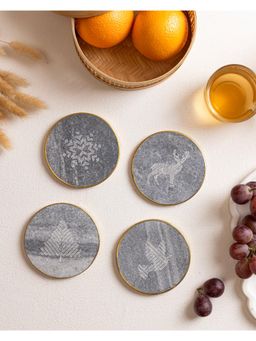 Marbleous - Brass Ring Grey Christmas Theme Coasters (Pack of 4)