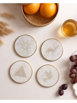 Marbleous - White Christmas Theme Marble Coasters (Pack of 4)