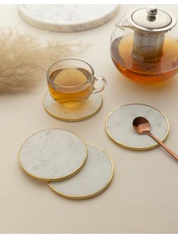 Marbleous - White Marble Ring Brass Coasters (Pack of 4)