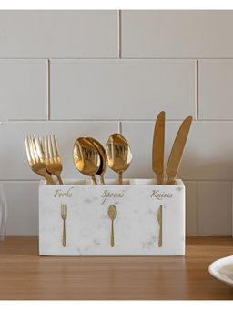 Marbleous - White Marble Spoon Fork, & Knives Cutlery Holder