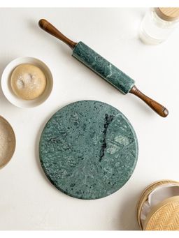 Marbleous - Green Marble Rolling Pin With Marble Chakla-GREEN