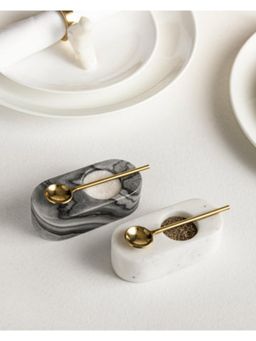 Marbleous - Multi-Color Oval Salt Pepper Bowls with Spoons (Pack of 2)