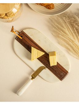 Marbleous - Brown Marble Wood Cheese Board with Knife