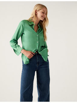 Marks & Spencer - Green Satin Collared Long Sleeve Shirt