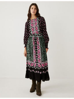 Marks & Spencer - Black Floral Round Neck Maxi Waisted Dress