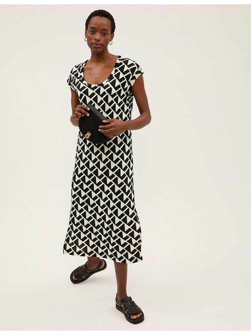 marks and spencer jersey dress M&S's 36 polka dot midi dress is the flattering frock you need