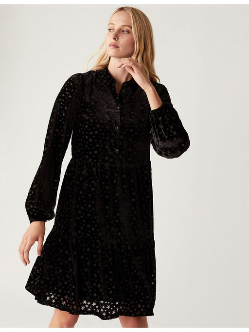 Buy Marks & Spencer Black Star Devore Knee Length Shirt Dress Online