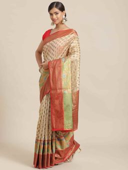 Silk Land - Banarasi Designer Art Silk Saree with Unstiched Blouse Piece Beige with Unstitched