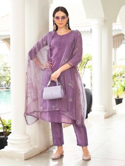 Tikhi Imli - Purple Solid Kurta and Pants with Dupatta (Set of 3)