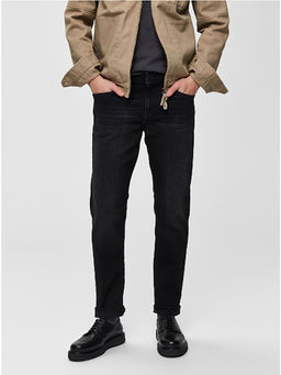 Selected - Black Mid Rise Scott Straight Fit Jeans