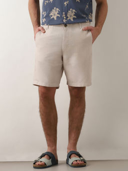 Selected - Beige Mid Rise Linen Shorts