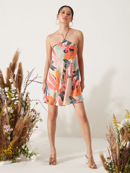 RSVP by Nykaa Fashion - Multicolor Halter Neck Floral Mini Dress