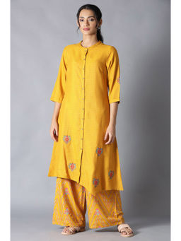W - Women Yellow Festive Floral Print Rayon Kurta With Straight Pant