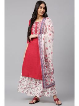 Aurelia - Red Embroidered Kurta- Light Pink Palazzo-dupatta (Set of 3)