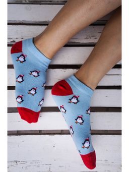 Mint & Oak - Penguin Snuggles Socks For Women - Blue (Free Size)
