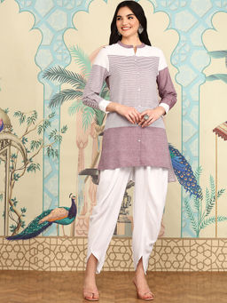 ISHIN - Women Rayon Stripes Multi-Color Kurti with Dhoti Pant (Set of 2)