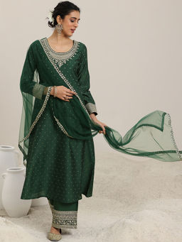 Libas - Green Chanderi Silk Woven Design Kurta Sets for Women