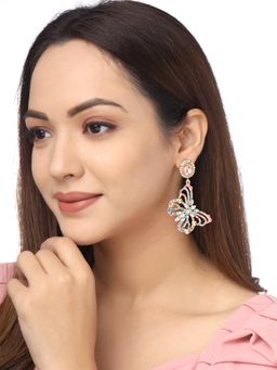 Yellow Chimes - Multicolor Butterfly Designed Glittering Drop Earrings