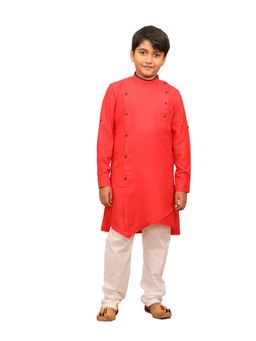 Manyavar - Boys Red Party Wear Kurta Churidar (set Of 2)