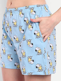 Bedtime Story - Women Blue Peanut Sweet Dream Graphic Printed Shorts