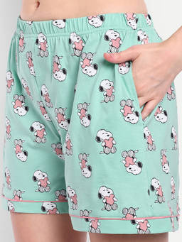 Bedtime Story - Women Green Peanut Sweet Dream Graphic Printed Shorts