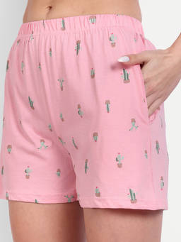 Bedtime Story - Women Pink Cactus Graphic Printed Shorts