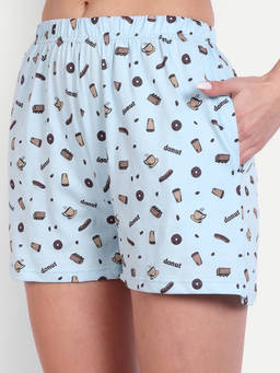 Bedtime Story - Women Blue Donut Graphic Printed Shorts