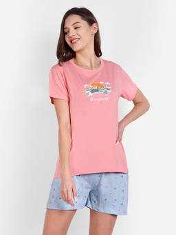 Bedtime Story - Women Blue Wanderlust Graphic Printed Shorts