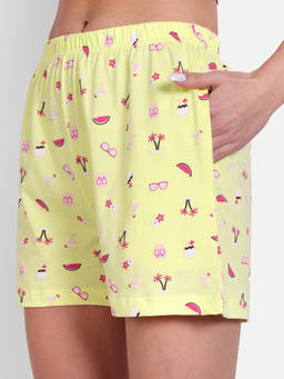 Bedtime Story - Women Yellow Vacay Graphic Printed Shorts