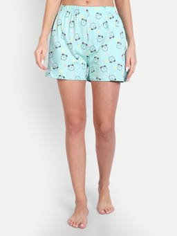 Bedtime Story - Women Aqua Clock Graphic Printed Shorts