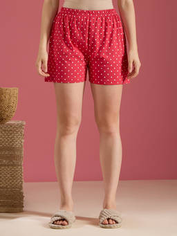 Bedtime Story - Women Red Polka Dot Printed Shorts