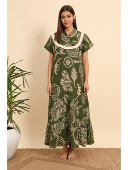 SEPHANI - Women Green Floral Printed Night Dress