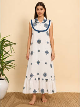 SEPHANI - Women Off White Printed Night Dress