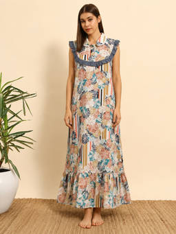 SEPHANI - Women Multi-Color Floral Printed Night Dress