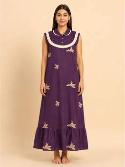 SEPHANI - Women Purple Printed Night Dress