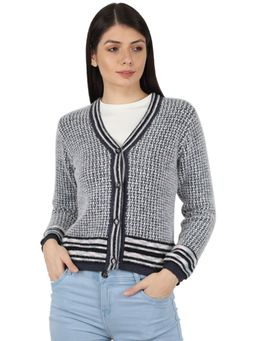 Monte Carlo - Womens Blend Wool Grey Designer V Neck Cardigan