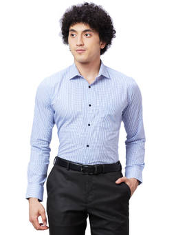 Park Avenue - Slim Fit Checkered Medium Blue Shirt