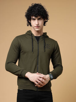 RIGO - Men Hooded Olive Green Casual Full Sleeves Jacket